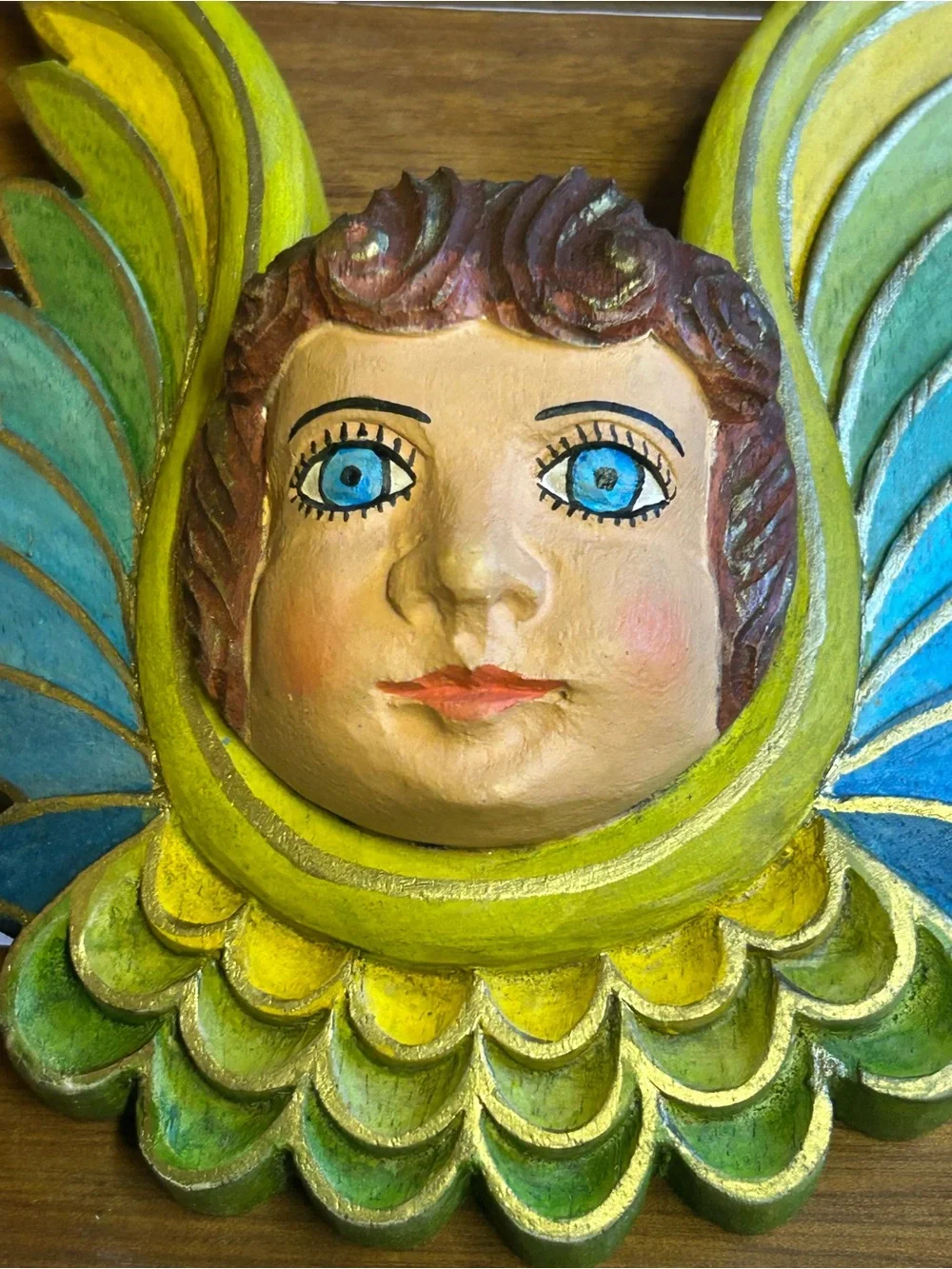 Vintage Artecampo Bolivia Hand Carved Wood Angel/Cherub Folk Art Signed
